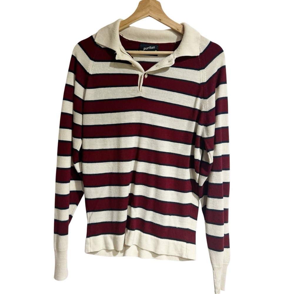 Vintage Puritan Long-sleeve Knit Polo Sweater Men Medium Red Striped
